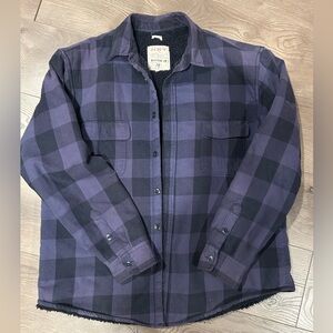 J. Crew Men's Broken In Blue/Black Plaid Sherpa-Lined Shirt Jacket, size XL